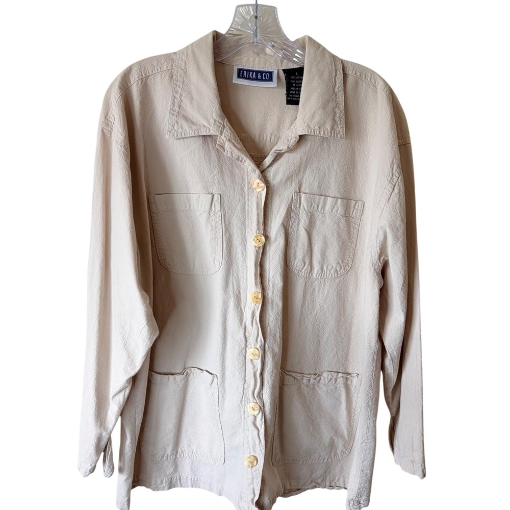 Vintage Erika & Co 100% Cotton Chore Jacket Neutral Utility Shacket Large